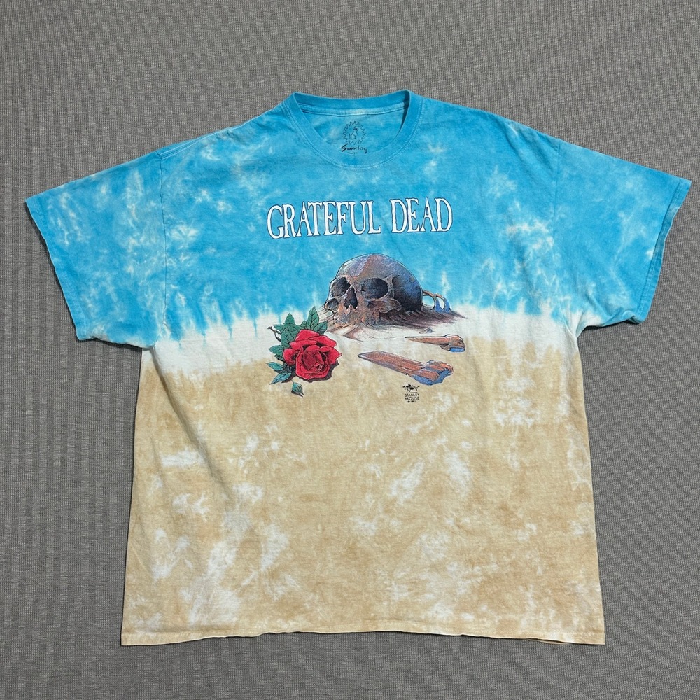 Sundog Grateful Dead Tie Dye T-Shirt Skull Roses Stanley Mouse Blue Tan Mens 2XL